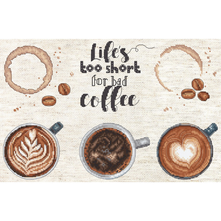 Kreuzstichset „Das Leben ist zu kurz für einen schlechten Kaffee“ 29x19cm SLETIL8097